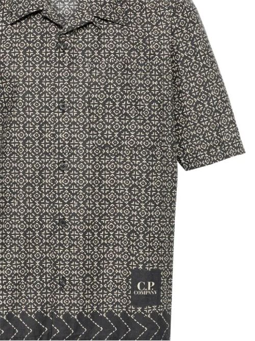 black/beige cotton poplin texture all-over baja print logo C.P. Company | 16CMSH280A110098P999